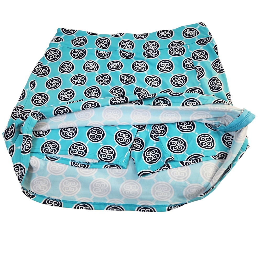 Lulu B Womens M Blue Geometric Print Tennis Golf Skort Skirt Zip Pocket Stretch